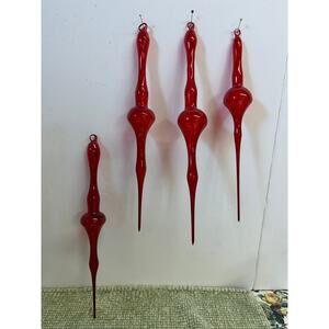 Vintage Red Glass Icicle Ornaments Long Finial Christmas MCM Set